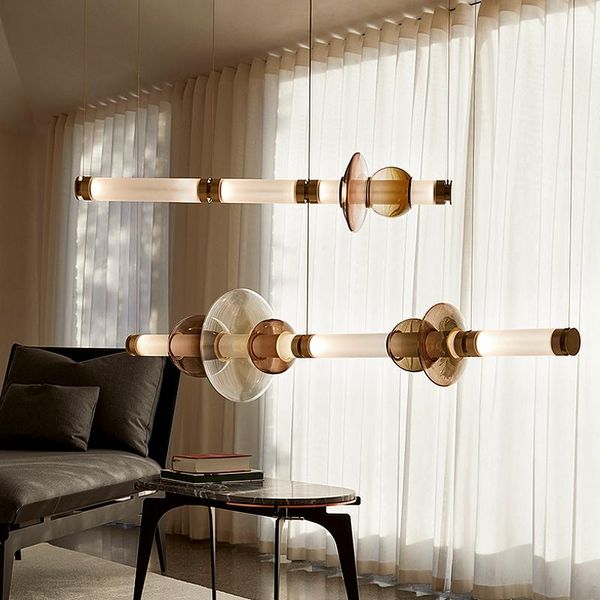 

pendant lamps restaurant light luxury post-modern minimalist coffee shop creative personality decoration bar all copper long chandelier