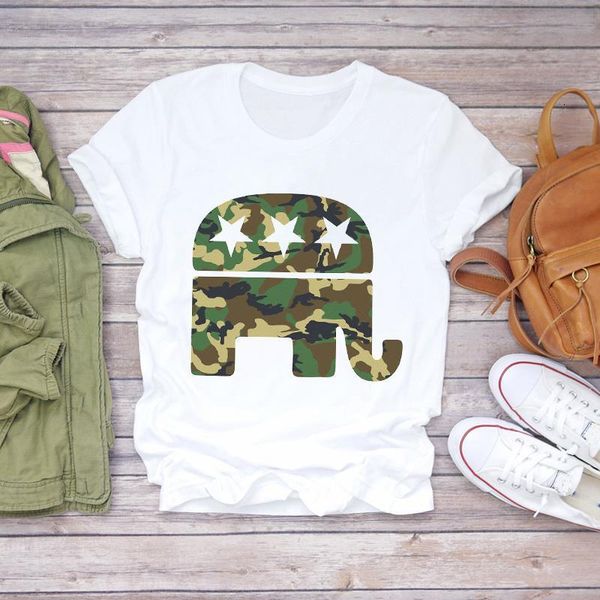 

women 2021 cartoon camouflage elephant funny cute fashion 90s lady t-shirts womens t shirt ladies graphic female tee t-shirt, White