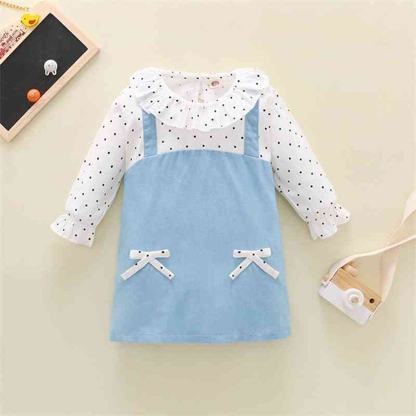 

new girls autumn long sleeve wave dot stitching dress children's wear, Red;yellow