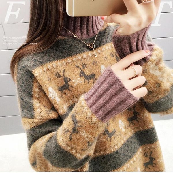 

women's sweaters off season high neck sweater for women autumn and winter students' loose outer with bottom layer, White;black