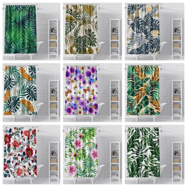 

shower curtains green tropical plants printed bath leaves flowers pattern polyester waterproof curtain for bathroom