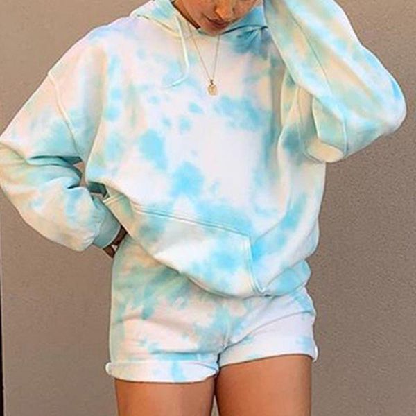 

women's hoodies & sweatshirts women autumn plus size long sleeve colorful gradient tie-dye print drawstring sweatshirt casual loose spo, Black