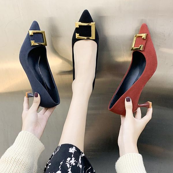 

dress shoes slip on fine heeled lace-up all-match pointed pumps work professional sandals ladies shallow mouth slip-on stiletto, Black