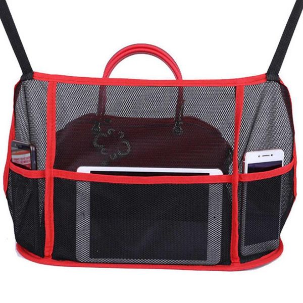 

car organizer seat storage net pocket bag in wallet handbag rack red