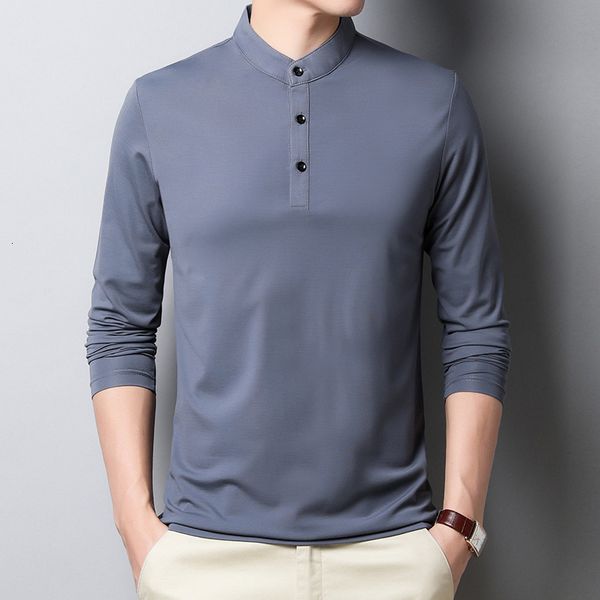 

2021 new arrival t shirt autumn casual long sleeve stand t-shirt men solid color business plus size 4xl tshirt 1fpf, White;black
