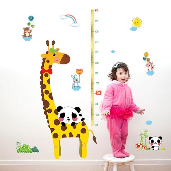 

wall stickers cartoon measure for kids rooms giraffe height chart ruler decals nursery home decor animal growth