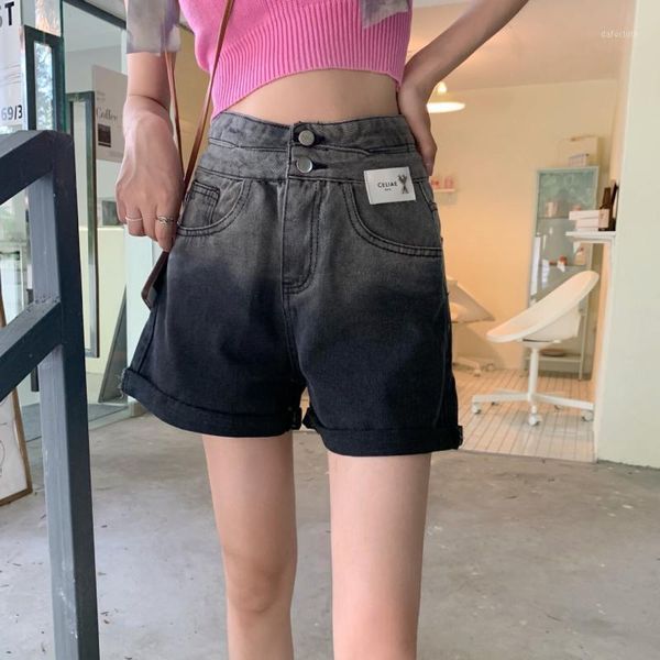 

women's jeans female fashion gradient high waist a-line shorts summer ladies wide leg loose casual trendy pants short, Blue