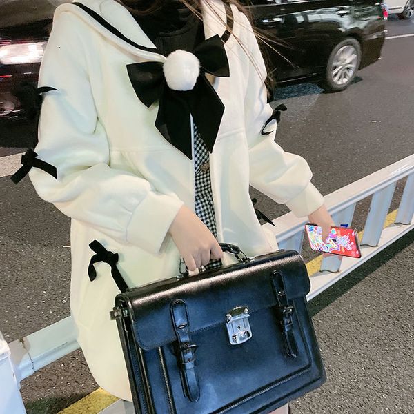 

new japanese lolita wool elegant winter warm trend coat patchwork casual high street korean overcoat women 2021 ko1u bejh, Black