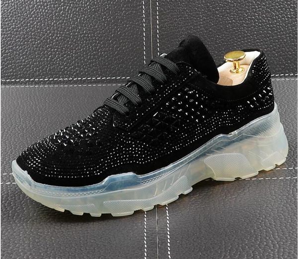 

2020 new designer men trendsetter glitter trendy casual thick bottom shoes male walking dress prom moccasins loafer, Black