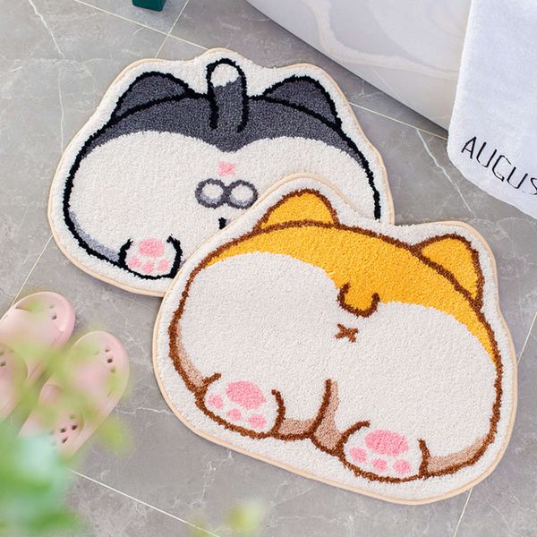 

cartoon thickened flocking floor mat gray cat keji bottom mat children's room bathroom household products