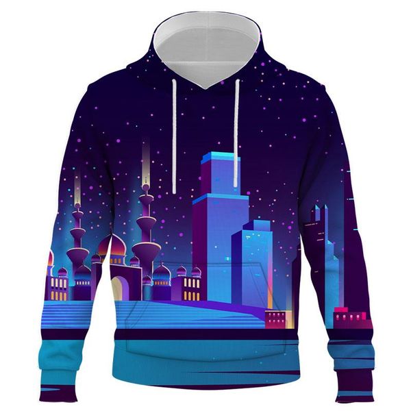 

men's hoodies & sweatshirts est city night scene 3d print men women harajuku fashion sweatshirt autumn winter drop, Black