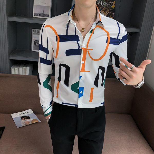 

2021 new mode long sleeve shirts for men's clothes all game digital male shirt fine streetwear/party/prom/club tuxedo ulja, Black;brown