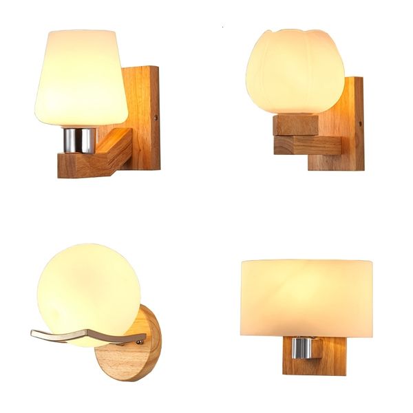 

2021 new modern indoor wood nordic glass bedside design wandlamp corridor stairs decorative led wall lights fixtures e27 znfj