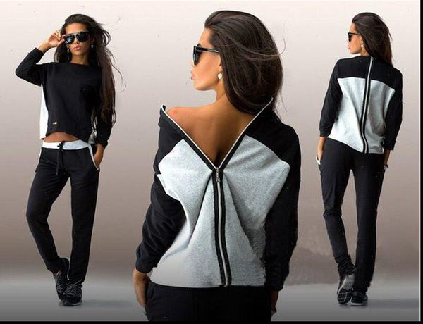 

back zipper suit set 2021 women tracksuit two piece sport style outfit jogging sweatshirt fitness lounge sportwear, Gray