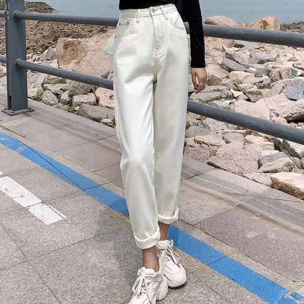 

white autumn high waist thin loose pants tube wide leg, Blue
