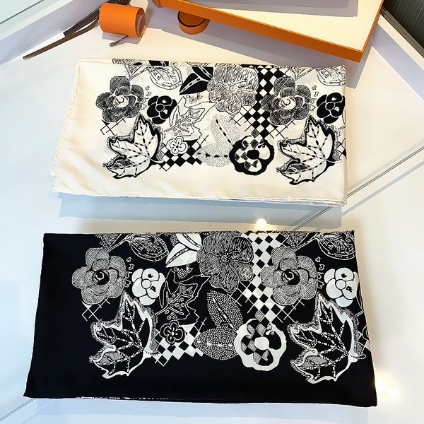 

hepburn fashion handmade curled black and white rose women's twill square silk scarf sunscreen shawl headband, Blue;gray