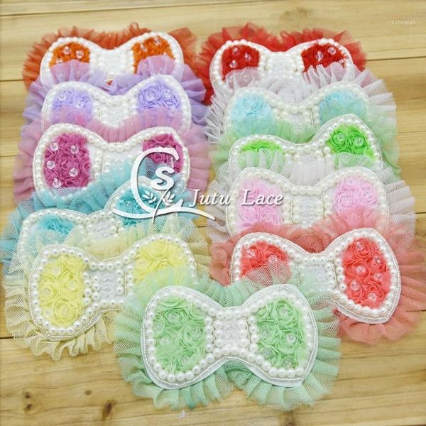 

ties epacket 60 pcs / lot , 5'' chiffon flowers with pearl headband diy accessory hair bow1, Red;brown