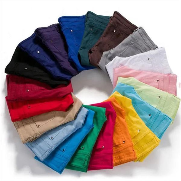 

candy color jeans casual women short plus size 34 skinny slim mid waist pencil pants spring stretch denim, White;black