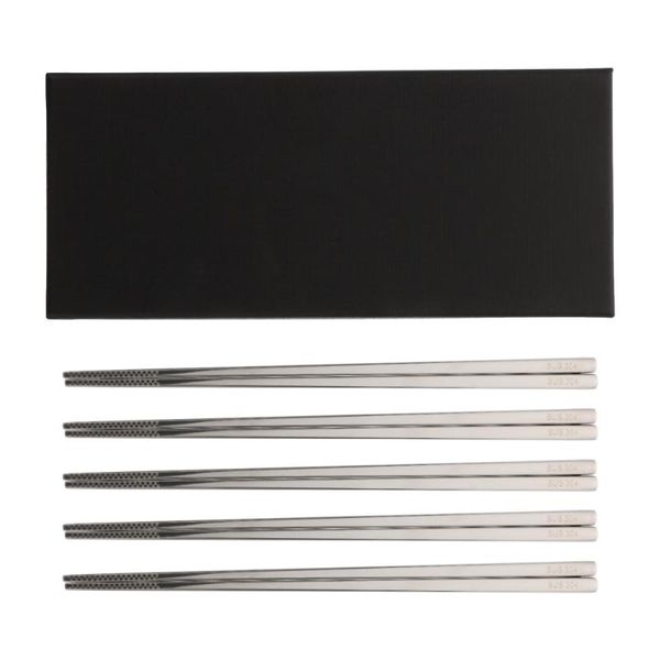 

chopsticks 5 pairs stainless steel box set reusable (silver)