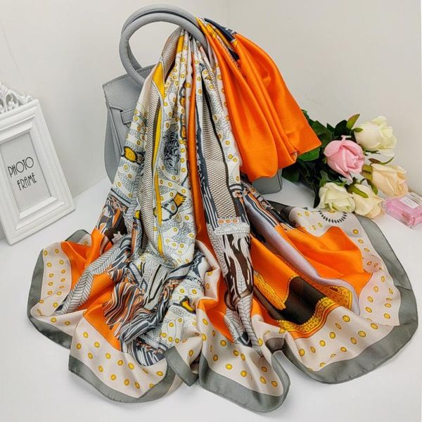 

scarves 2021 180x90cm shawl summer sunscreen beach towel fashion high-grade silk scarf korean colour print dustproof bandana, Blue;gray