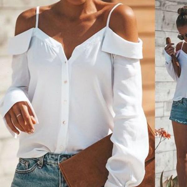

women off shoulder v neck long sleeves pure color loose blouse shirt one shoulder v neck long sleeved solid color sling, White