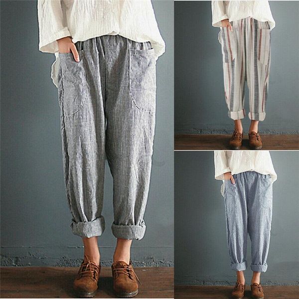 

women's pants & capris high waist wide leg casual elastic ladies stripe loose fashion ankle-length summer 2021, Black;white