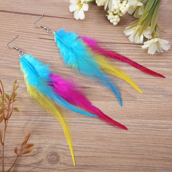 

hoop & huggie bright colorful feather long earring advanced personality accessory for women exaggerated jewelry, Golden;silver