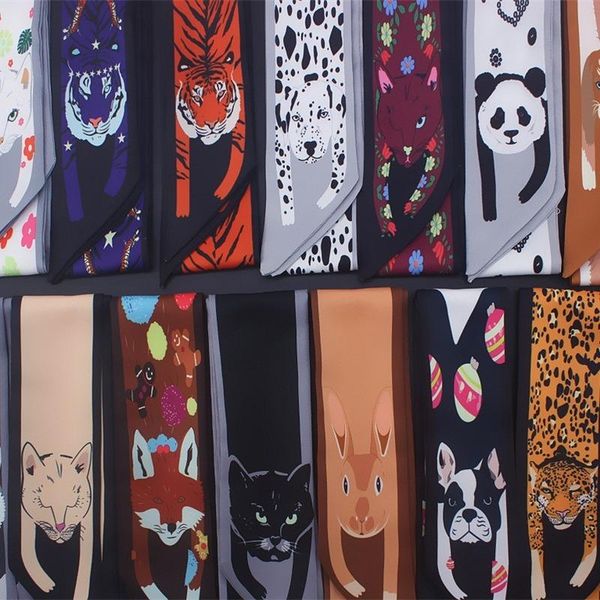 

scarves 17-colour animal printing small ribbon tie bags hand shank lady scarf woman silk narrow neckerchief hijab, Blue;gray