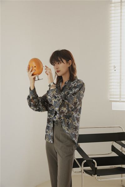 

2021 new vintage daisy floral blouse long sleeve collared shirt womens loose and blouses shirts for women rq2m, White