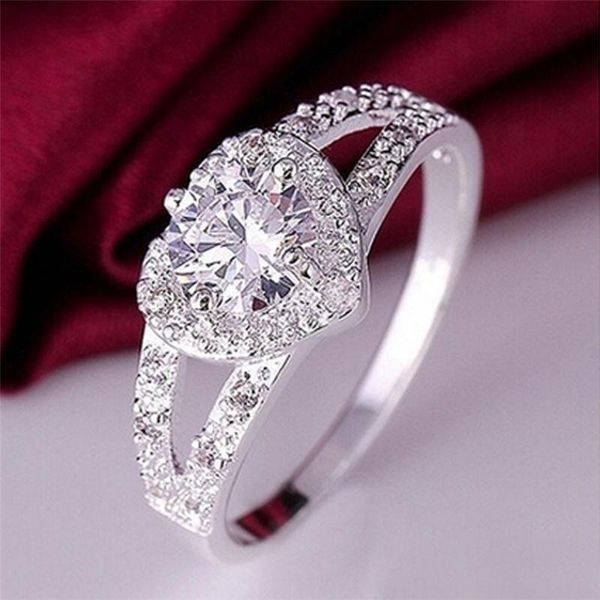 

wedding rings ladies chic sterling silver crystal heart love ring luxury double jewelry gift party y30, Slivery;golden