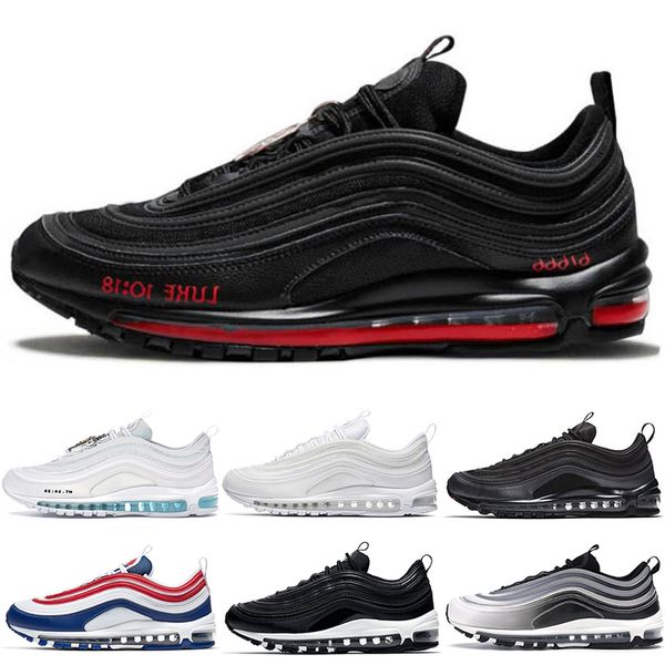 

men 97 women running shoes mschf inri jesus lil nas satan triple white black usa gradient fade green sliver bullet throwback future sneakers