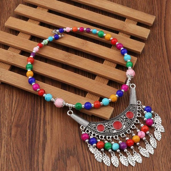 Frauen geschnitzte bunte Perlen tibetisches Silber Türkis Anhänger Halsketten Mode Geschenk nationalen Stil Frauen DIY Halskette Anhänger