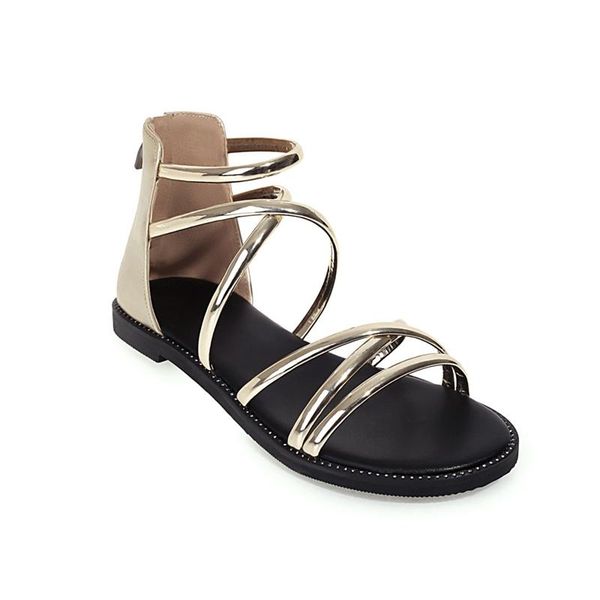 

blxqpyt 2021 summer shoes woman sandals zipper flat sandalias mujer gladiator beach sandals ladies open toe big size 34-43 999, Black