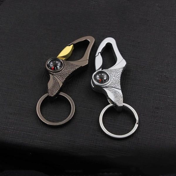 

keychains multifunctional outdoor compass car keychain holder key chain ring zinc alloy motorcycles keyring styling accessories, Silver