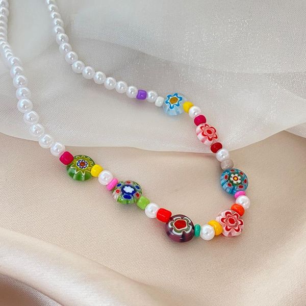 

pendant necklaces colorful small daisy flower petals necklace for women beaded string chain statement collares party jewelry gift, Silver