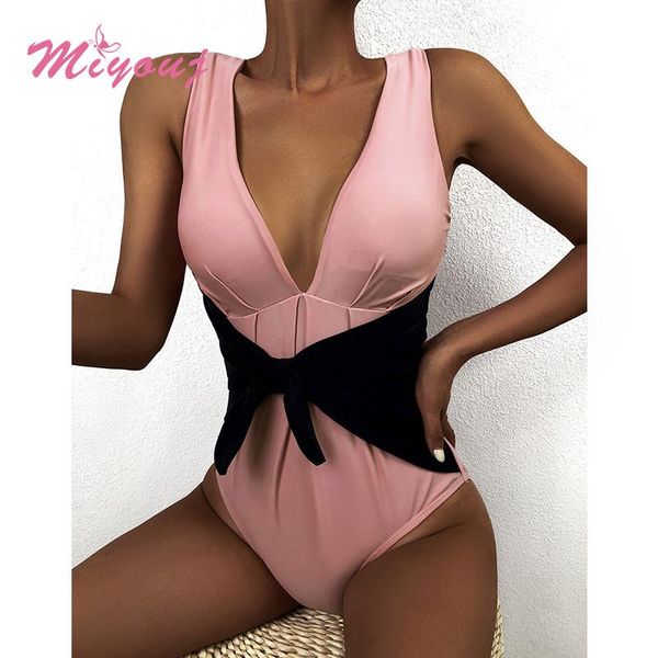 

push up beach wear solid color women's swimwear fashion bodysuit bathing suit bandage one-piece suits halter swimsuit 2021
