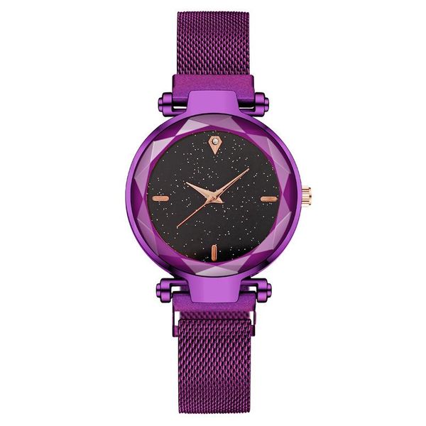 

wristwatches fashion women quartz watches stainless steel band mesh magnet buckle starry sky analog wrist watch relojes clock mechanism, Slivery;brown