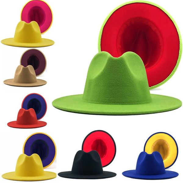 

stingy brim hats fedoras fedora hat mixed colors jazz cowboy for women and men winter cap red with black wool bowler wholesale, Blue;gray
