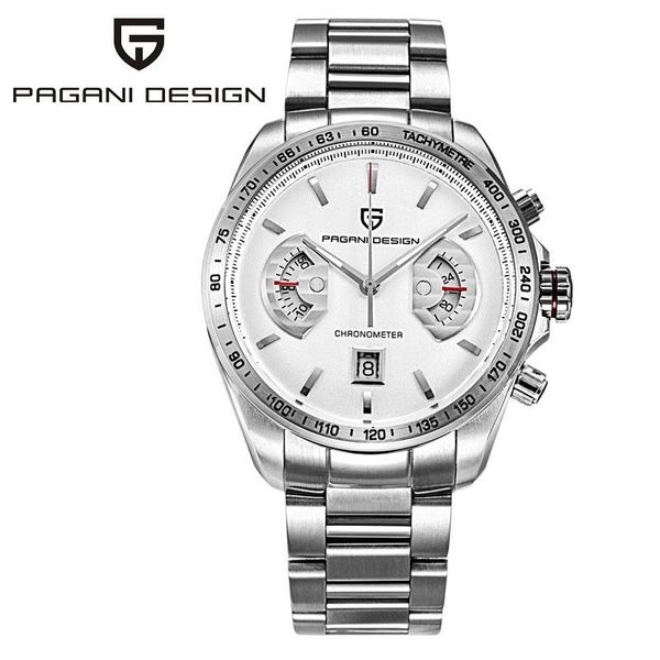 

wristwatches pagani design mens chronograph leather watches luxury quartz stainless steel case band, Slivery;brown