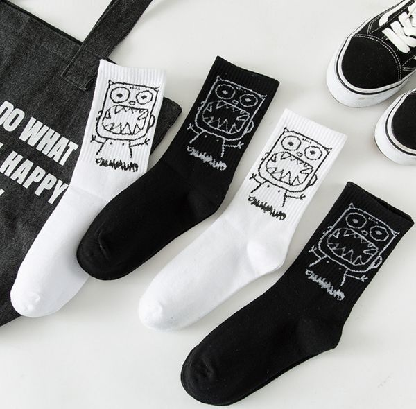 Moda New Homens Meias Japonesa Algodão Padrão Dos Desenhos Animados Estilo Hip Hop Estilo Respirável Mid Tubo Meias Skate Socks Macio Longo Meia Para Homens Gaiers