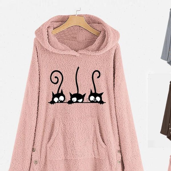

blouse womens autumn womens wool cat embroidered warm with size hoodie button blusa de frio feminina 20, White
