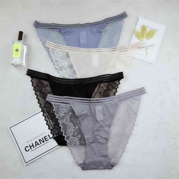 

new style women's briefs high elastic lace ice silk bikini underwear, Black;white