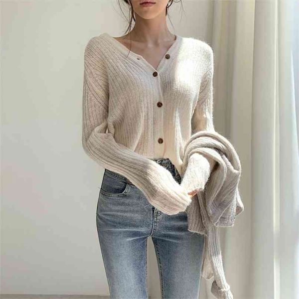 Feminine Mode V-Ausschnitt Pullover Strickjacken aushöhlen dünne Jacke Frauen schlanke Tops abgeschnittene Hemden Dame 210601