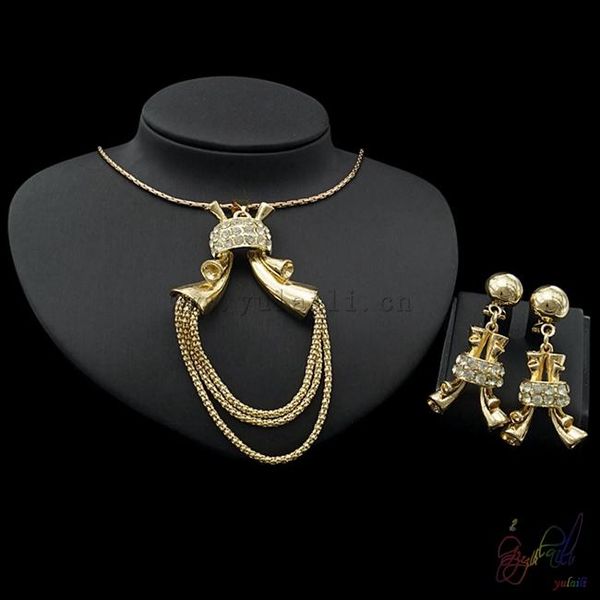 

earrings & necklace yulaili luxury gold color party jewelry set for woman hollow out chain necklaces female water drop, Silver