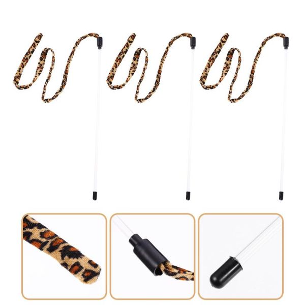 

cat toys 3pcs teaser wand with leopard ribbon funny stick for cats kitten