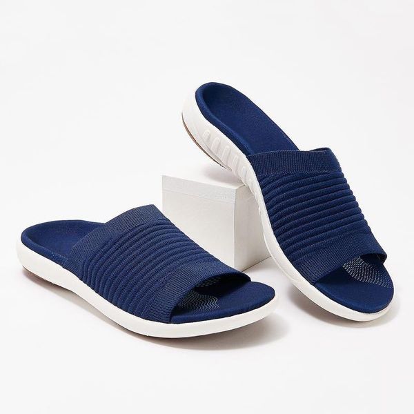 

summer women shoes knitted slippers open toe beach flat sandals lightweight ladies home slides female outdoor flip flops, Black