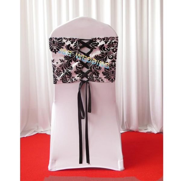 

20pcs a lot white & black flocking taffeta chair cover sash also call elegance damask corset chair sash