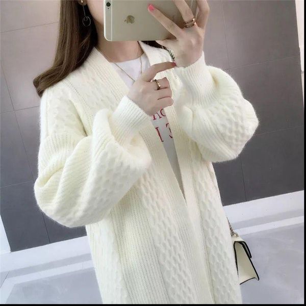 

autumn ladies cardigan 2021 women loose knitting sweater long knit cardigan plus size female leisure cashmere sweaters coat, White;black