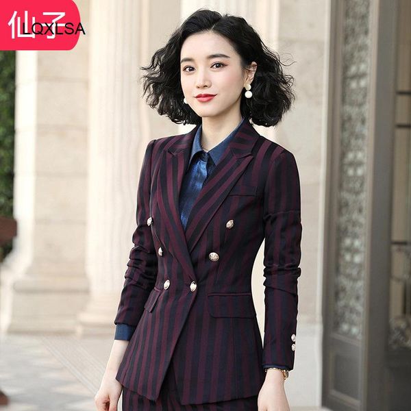 

lenshin 2 piece set striped formal pant suit soft and comfortable blazer office lady uniform designs women business, White