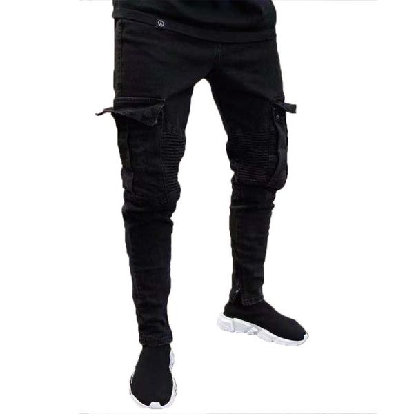 

men's jeans cofekate black denim for men pocket pants male casual long plus size trousers skinny, Blue